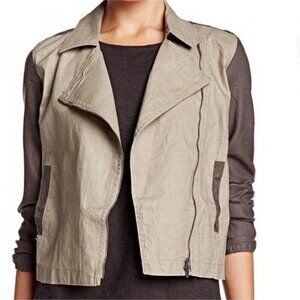 Eileen Fisher, Waxed Organic Linen Asymmetric Zip Moto JACKET in Stone, …